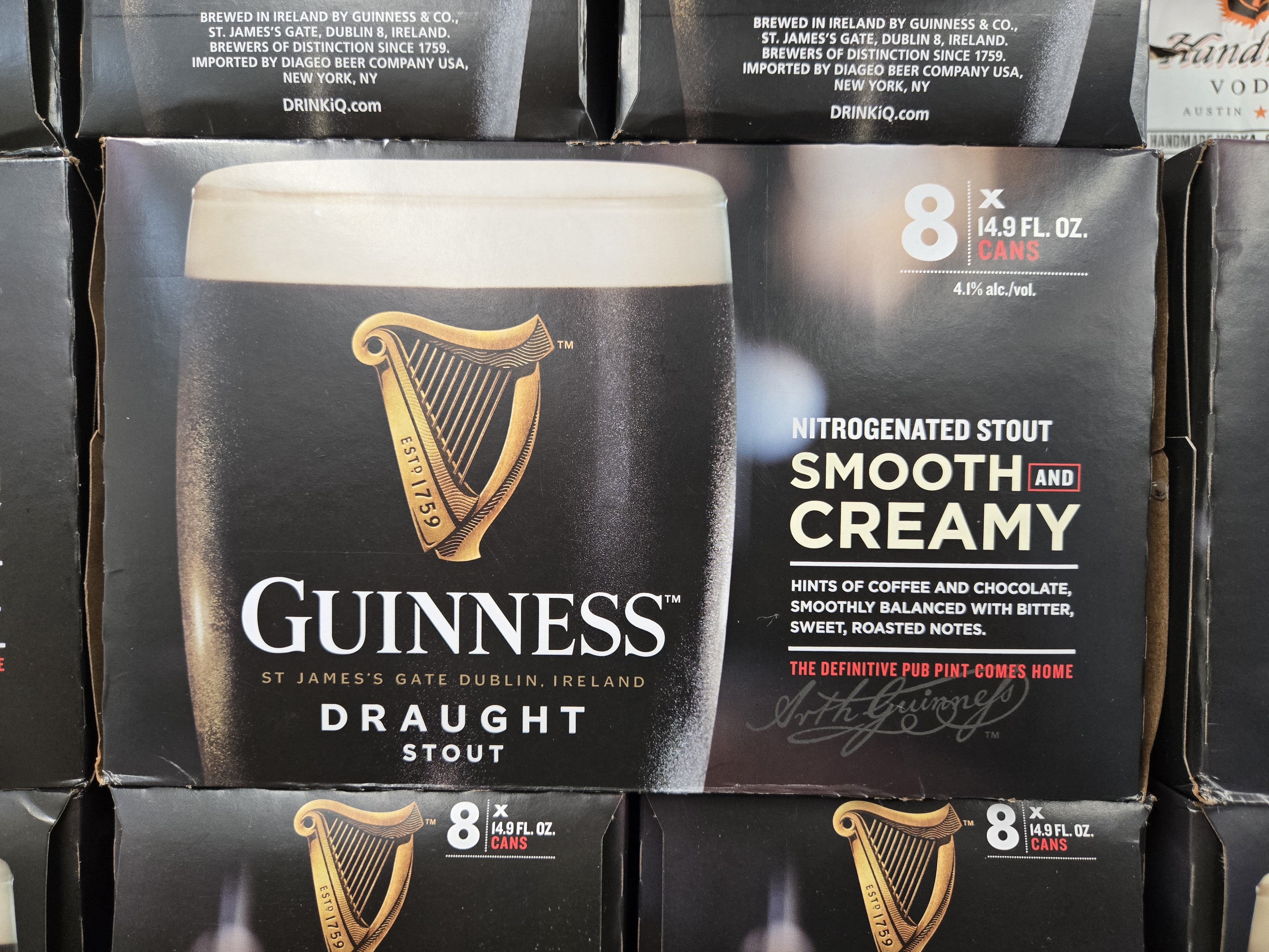 Guinness 8 pack 14.9 ounce stout deal at Five Star Liquor in Crown Point
